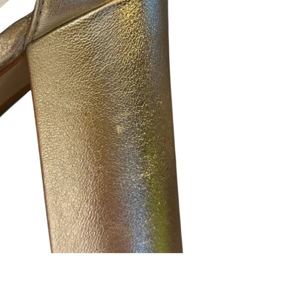 NIB Sam Edelman Robyn Gold Leather Block Heels Women's Size 10 W Strap Buckle - Picture 4 of 6